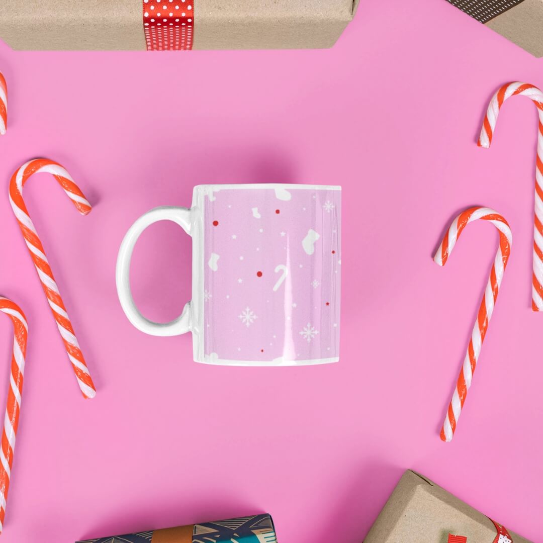 Pink Candy Cane Holiday Mug