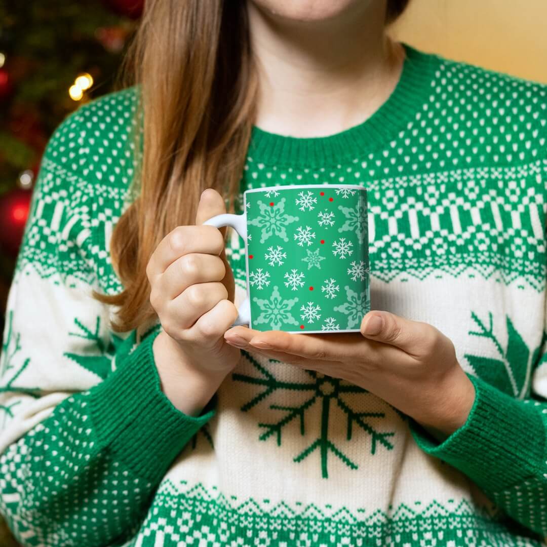 Green Snowflakes Holiday Mug
